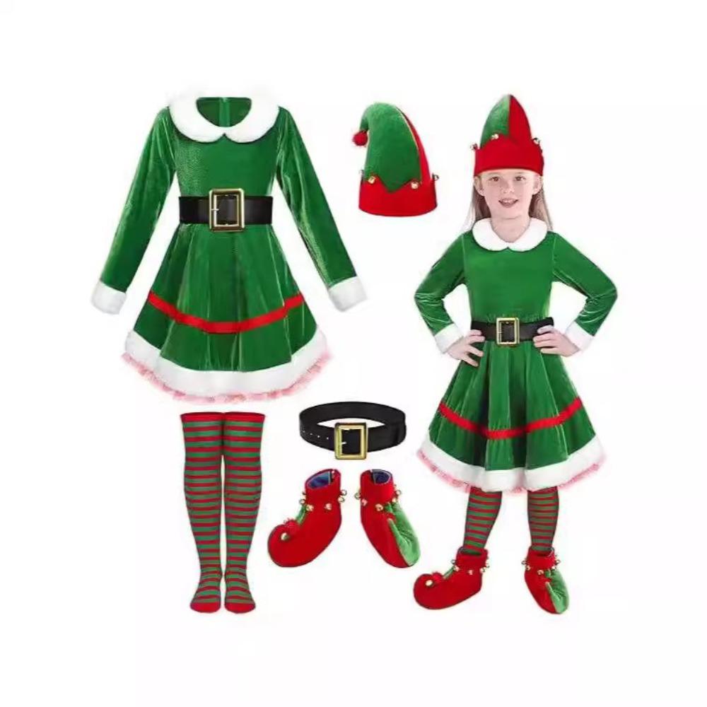Family Matching Cosplay Clothing Green Elf Dress Xmas Suit New Christmas Elf Costume  New Year