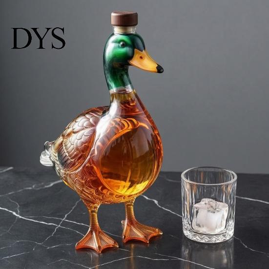 Elegante Decantador de Bourbon Pato Decantador de Whisky, Botella de Vidrio Recta con Tapón, Dispensador de Licor Novedoso de 350 ml Resistente a los Arañazos para el Hogar