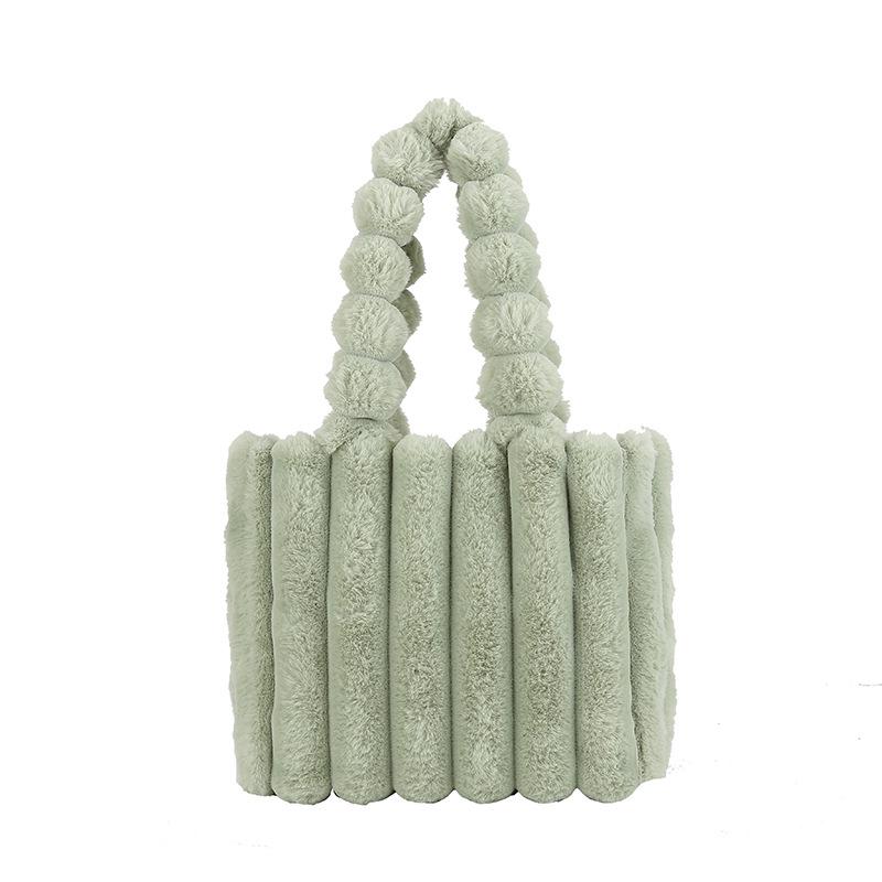 

2025 Autumn/Winter Plush Tote Bag with Beaded Handle - Women s Mini Large Capacity Niche Design