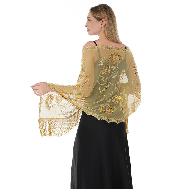 

60*190 см женские классические пайетки и палантины, прозрачный искрящийся шарф пашмина для вечернего платья шарфы с бахромой 60*190cm золотой