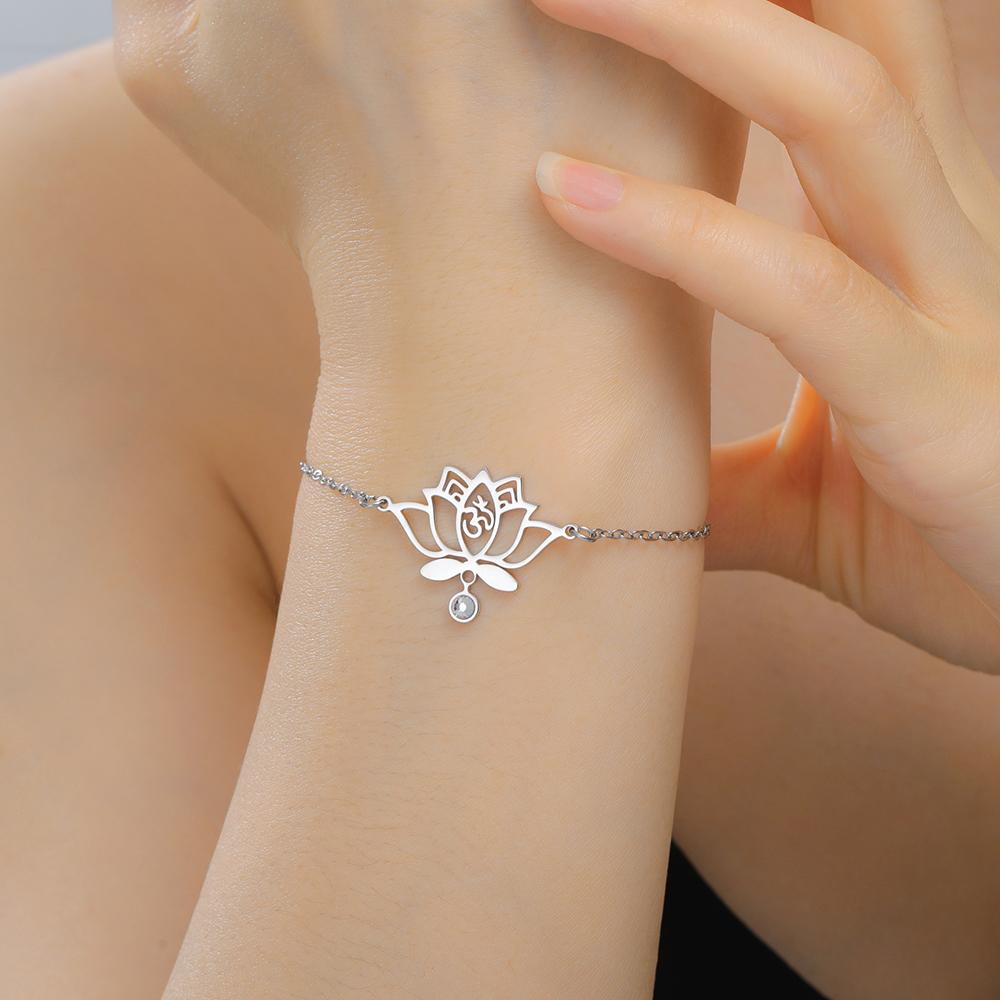 Dawapara Spiritual Lotus Flower Bracelet OM Protection Amulet Yoga Healing Inspirational Gift for Women Stainless Steel Jewelry