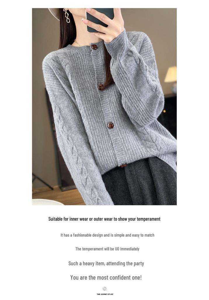 2025 Stylish Women's Retro Pure Wool Knit Cardigan - Slimming Casual Loose Long Sleeve Autumn Winter Sweater