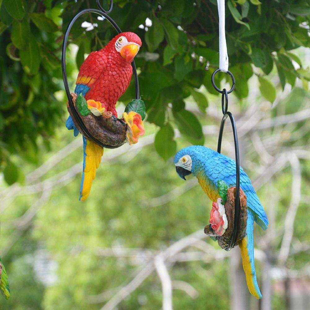 Artificial Bird Statues Iron Ring Hanging Sculpture Parrot Statue For Home Office Room Ornaments