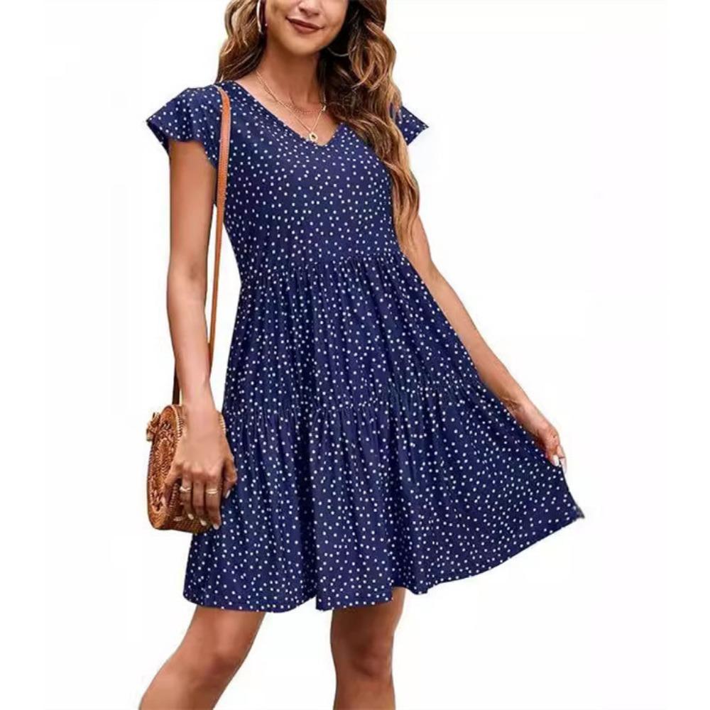 GMXIA Women's Tops Summer Casual V-Neck Pleated Dresses