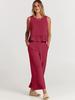 2025 Summer Women's Sleeveless Ruched Vest & Wide-Leg Cropped Pants Set
