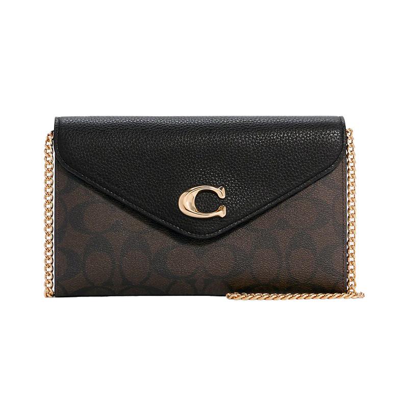 

COACH Tammie 21 Chain Sandwich Pebbled Leather Crossbody Bag Small Women s Dark Brown Presbyopia with Black чорний