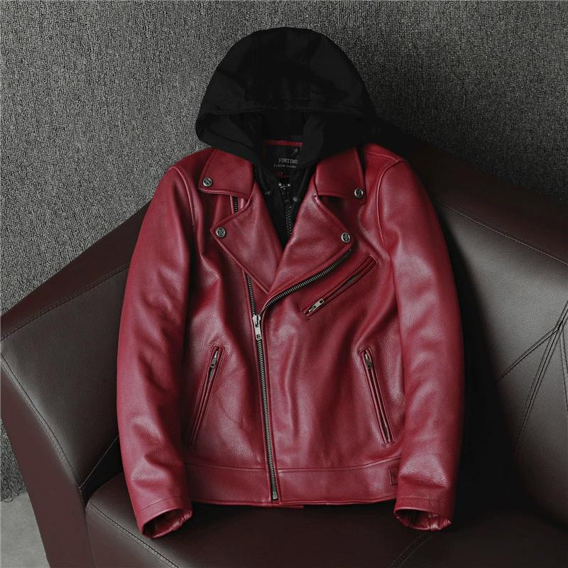 

Куртка из натуральной кожи мужская из настоящей коровьей кожи байкерская куртка съемный капюшон короткая куртка новинка 4XL