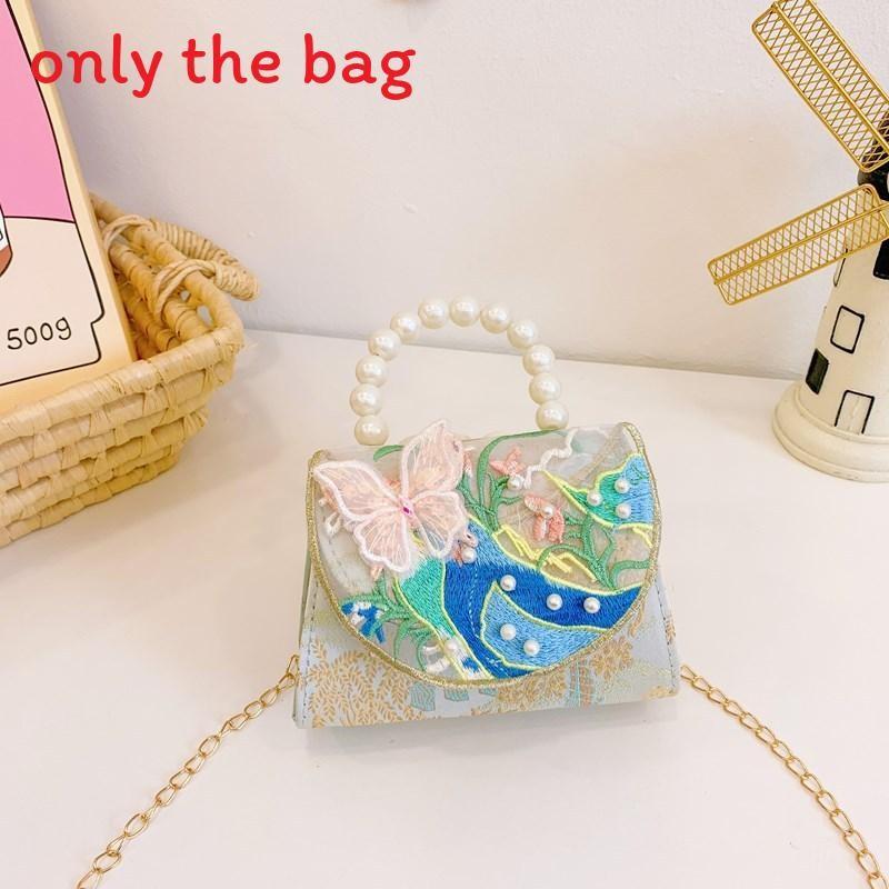 Chinese Style Girl Princess Butterfly Pearl Handbag With Chain Crossbody For Kids Fashion Accessories