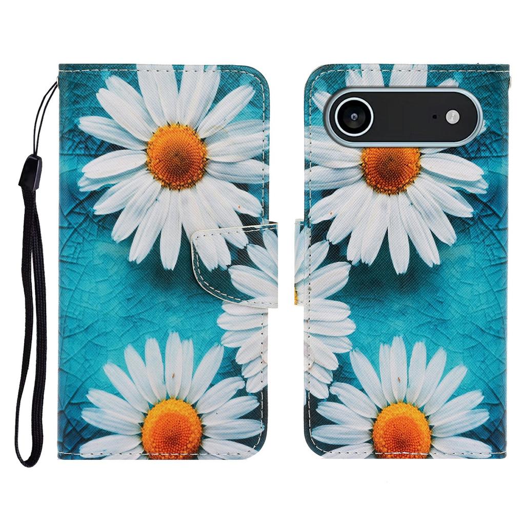 For iPhone 17 Air Case Pattern Printing Protective Leather Folio Phone Cover with Wrist Strap