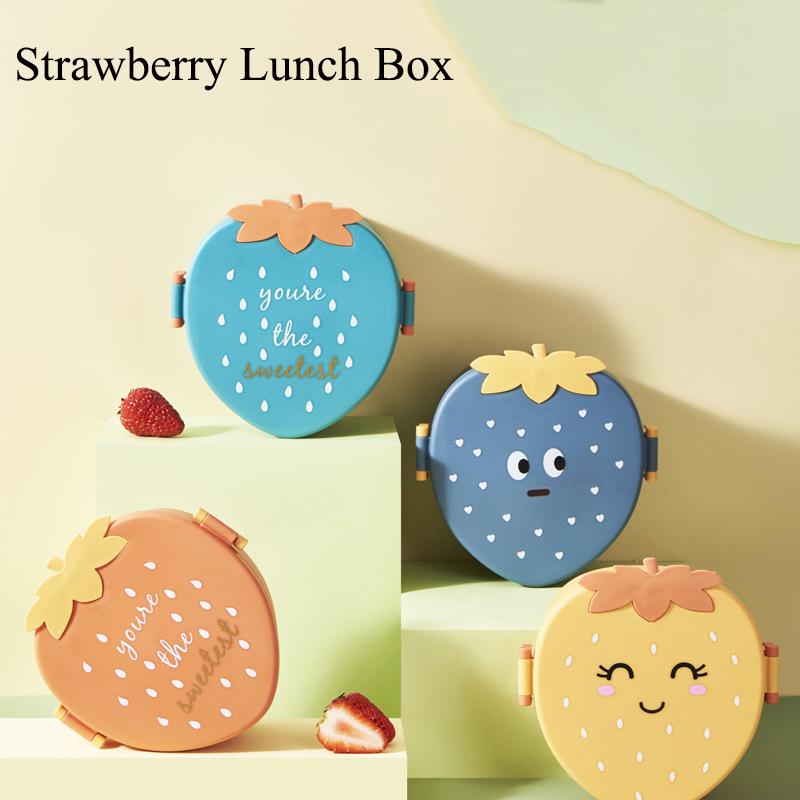 Strawberry Lunch Box Creative Children 3 Compartments Fruits Food Container Lunch Box Office Worker Picnic Packing Lunch Box