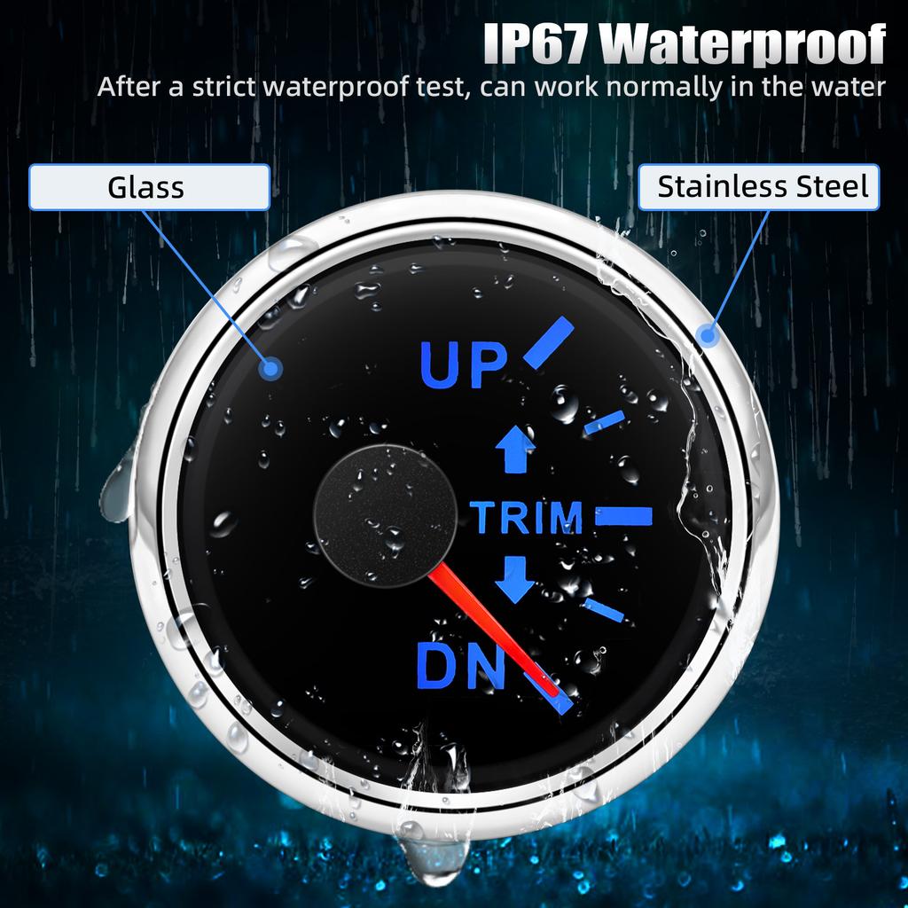 HD 52mm Boat Marine Trim Meter UP-DN Trim Tilt Indicator Meter 2 Inch Trim Gauge 7 Colors Backlight for Inboard Outboard Engine