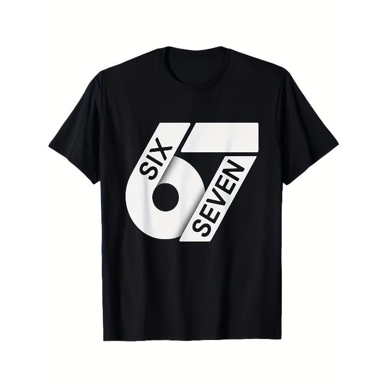 

Men s Graphic T Shirt Oversized Relaxed Fit, Bold 67 Number Design, Casual Short Sleeve Round Neck Tee for Sports, Soft Breathable S чёрный