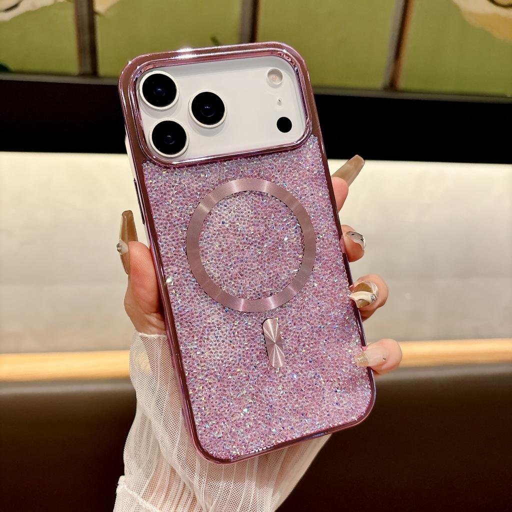 Plating Glitter Shiny Diamond Case For iPhone 17 Air 16 E 15 14 Plus 13 12 11 Pro Max Wireless Charge Magnetic For Magsafe Cover