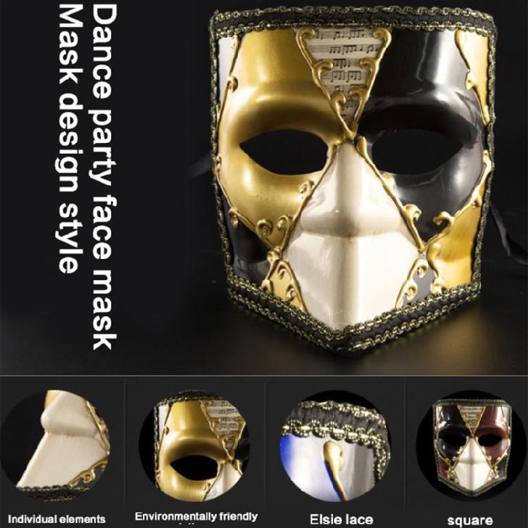 Artisanal Full Face Carnivals Masquerade Mask Men's Lace Trim Venetian Phantom Look Eyemask with Ribbon for Festivities