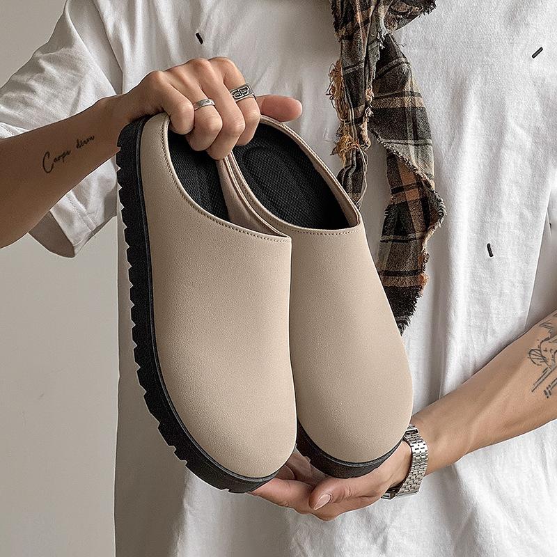 

2025 новые мужские тапочки нишевые манговая голова низкие полушлепанцы для ленивых людей на одной педали сумка голова шлепанцы мужские Z503 39 бежевый