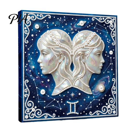 Beginners Faux Pearl Painting Kit DIY Kit, 12 Constellation Rhinestone Art Set for with Wooden Frame Adults Beginners, Handmade Fake Wall Decoration