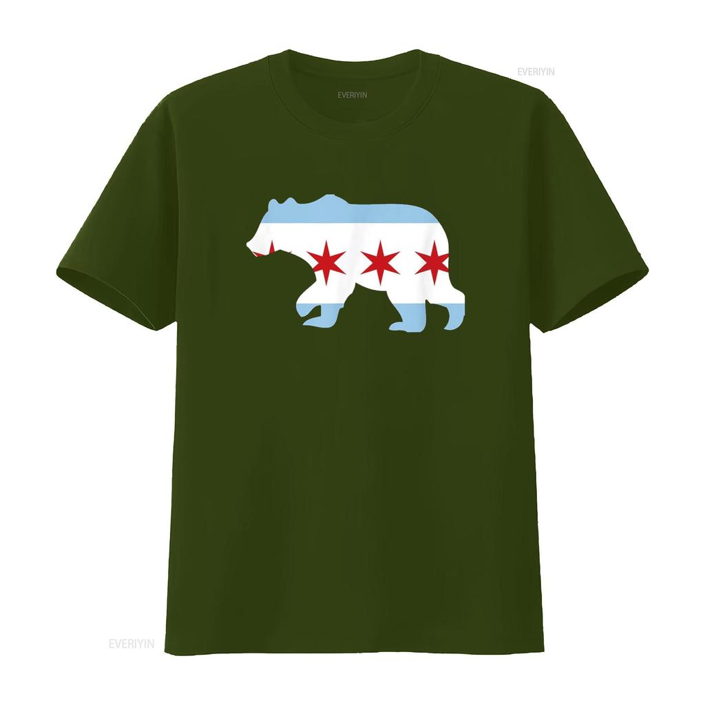 BEAR Chicago Flaggen Stadt T-Shirt vintage gewaschen leicht vielseitig Unisex Mann bequem atmungsaktiv weich Mode Streetwear