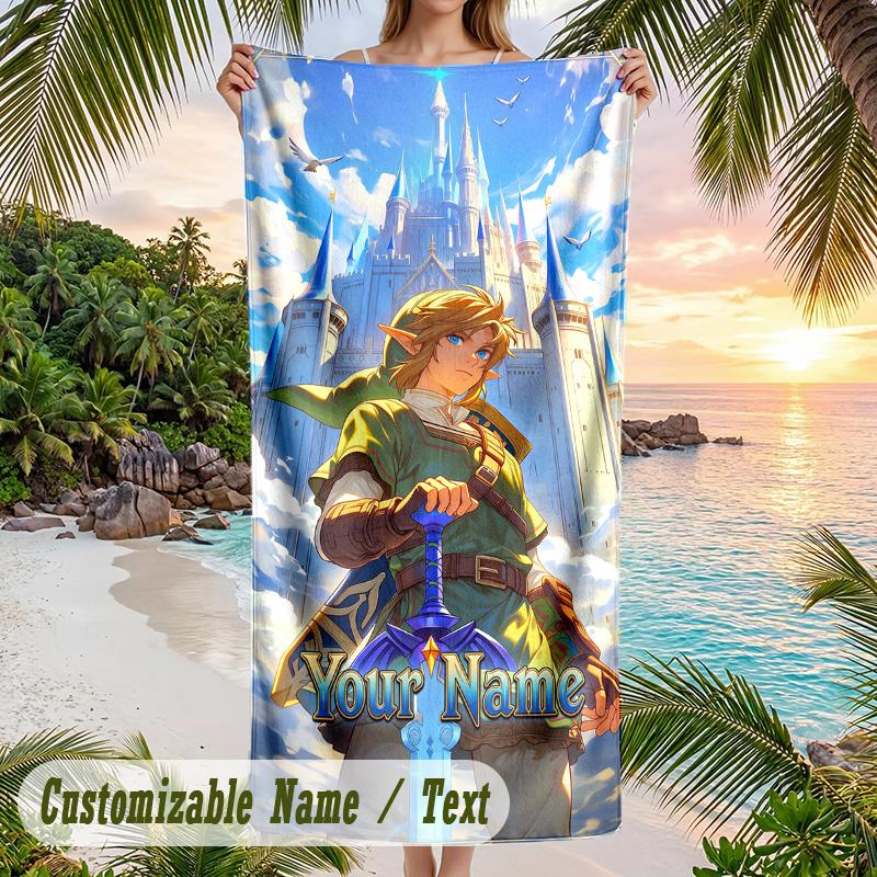 Zelda Beach Towel, Personalized Custom Text, Quick Dry Soft Large Towel For Swimming Pool Travel