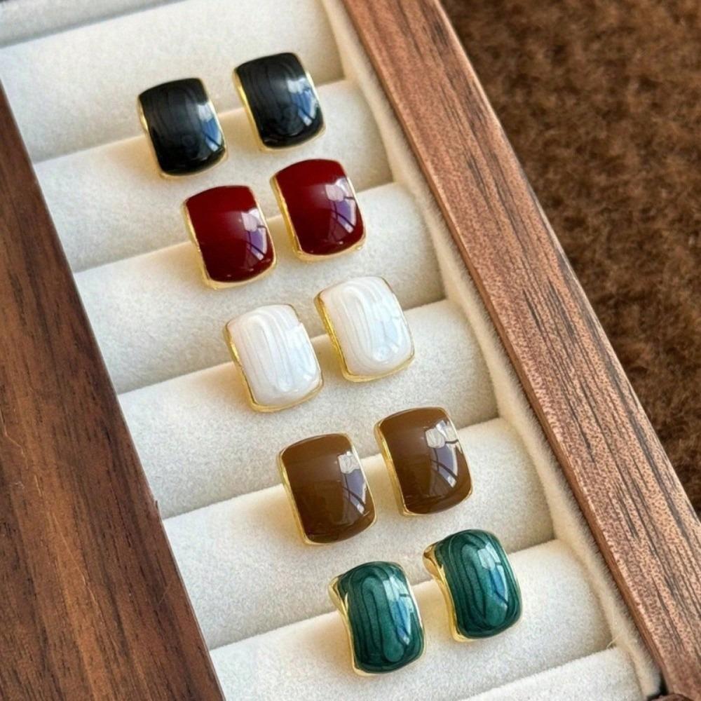 5 Pair French Retro Women Stud Earrings Square Stud Earrings New Ear Accessory  Street Trend Outfit