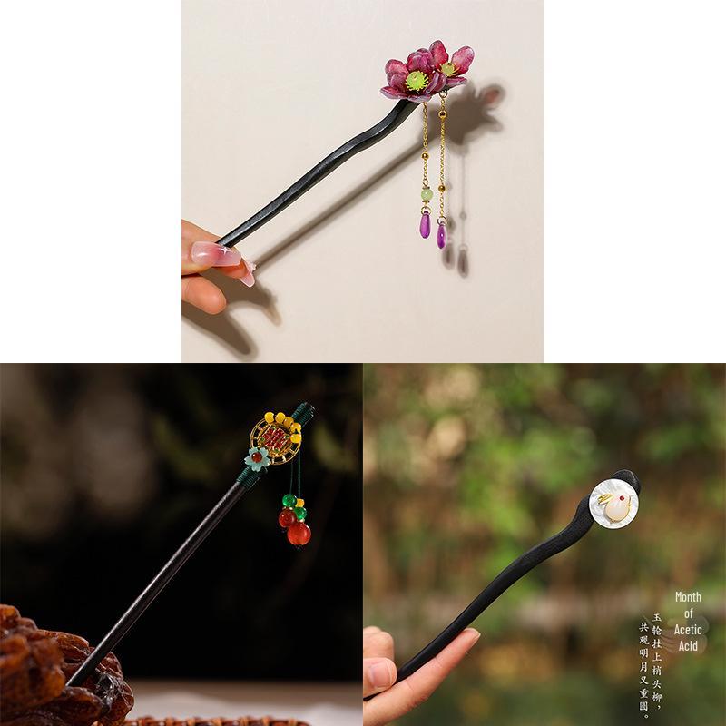 Imitation Ebony Hairpin Holder: Ancient Style Hanfu Hair Accessory, Qipao Ornament Gift for Women