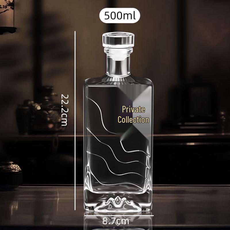500ml Water Ripple Volcanic Base Transparent Baijiu Bottle Set - Original Pulp Glass Collection Series.