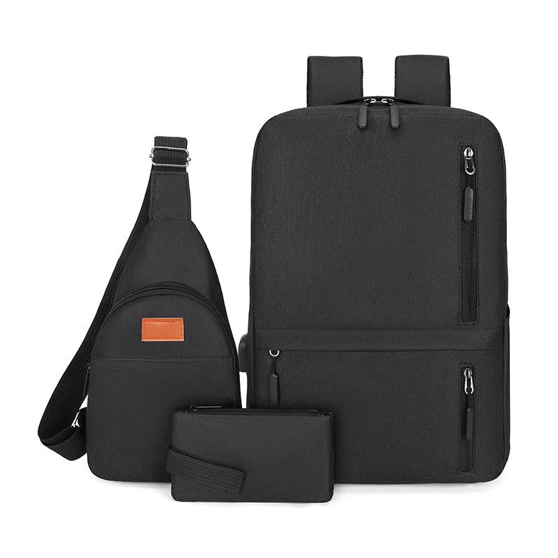 New Casual Backpack Backpack Men's Simple Large-capacity Student Schoolbag Three-piece Light Sports Breast Bag