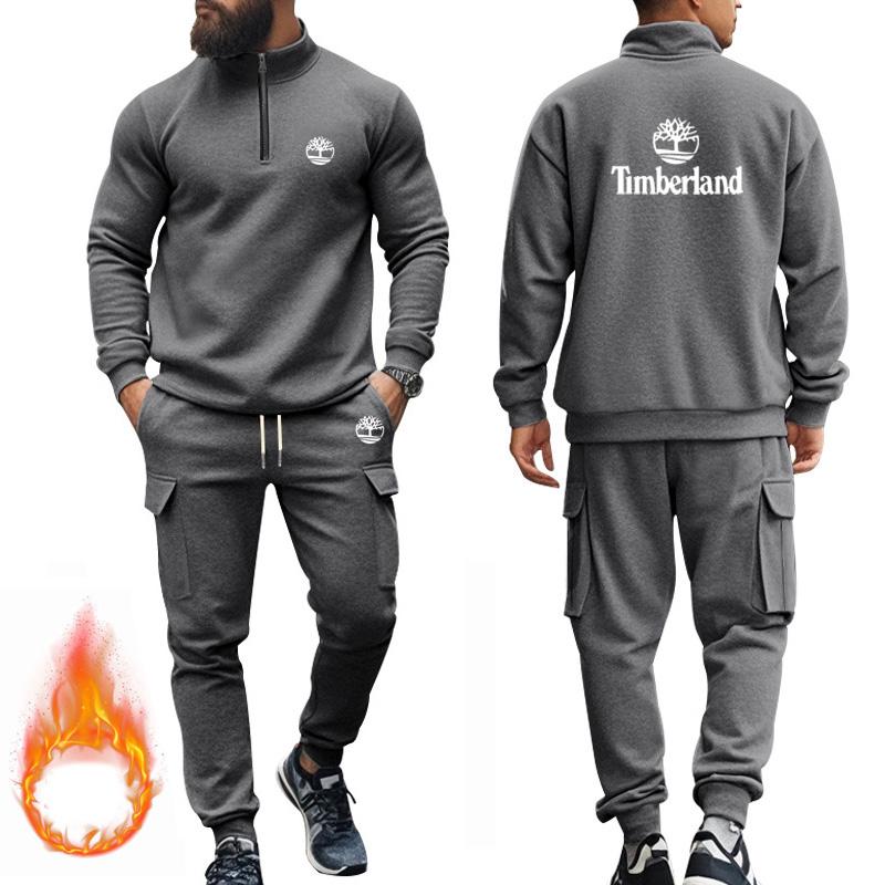 Camel Plus-size Autumn Winter Men's New Style American Men's Casual Plush Warm Zipper Men's Sports Pants Set