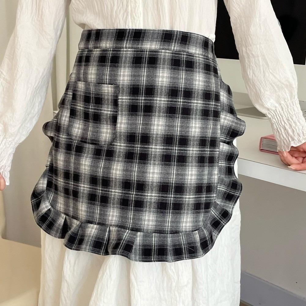 with Pocket Korean Style Apron Fashion Kitchen Cafe Baking Apron Floral Plaid Half Apron Man Woman Style 2