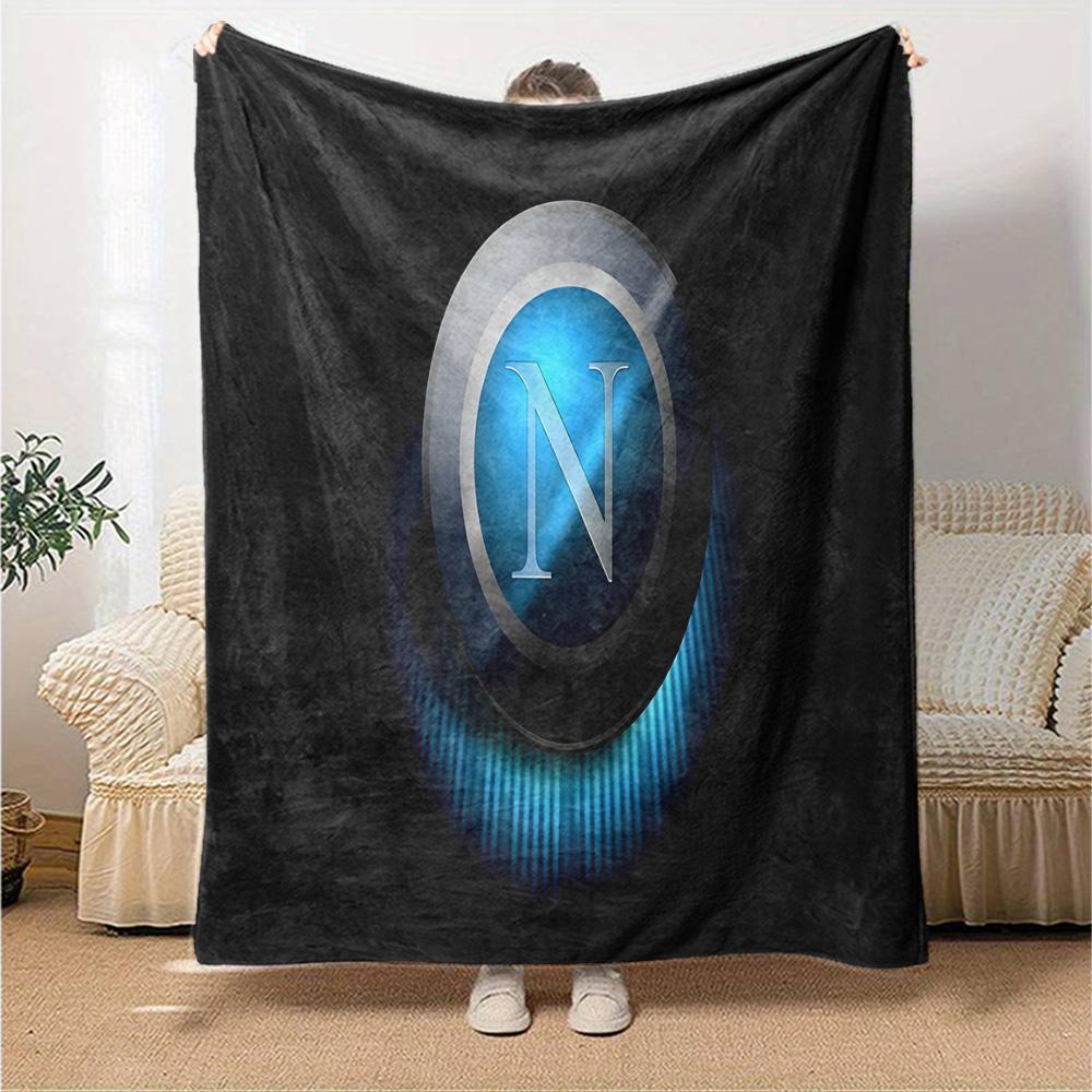 Coperta in Flanella Blu Elettrico con Logo Napoli, Poliestere Morbido, Design Moderno, Per Tutte le Stagioni per Campeggio, Viaggi, Regali per le Feste o Compleanni