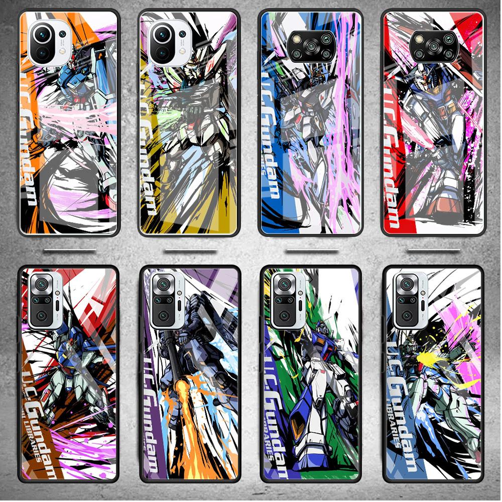 

Glass Case For Xiaomi Mi Poco X3 NFC F3 11 Lite 11T 10T for Redmi Note 10 Pro 10 9 K40 8 9C Phone Cover GUNDAM Cartoon Funda Sac