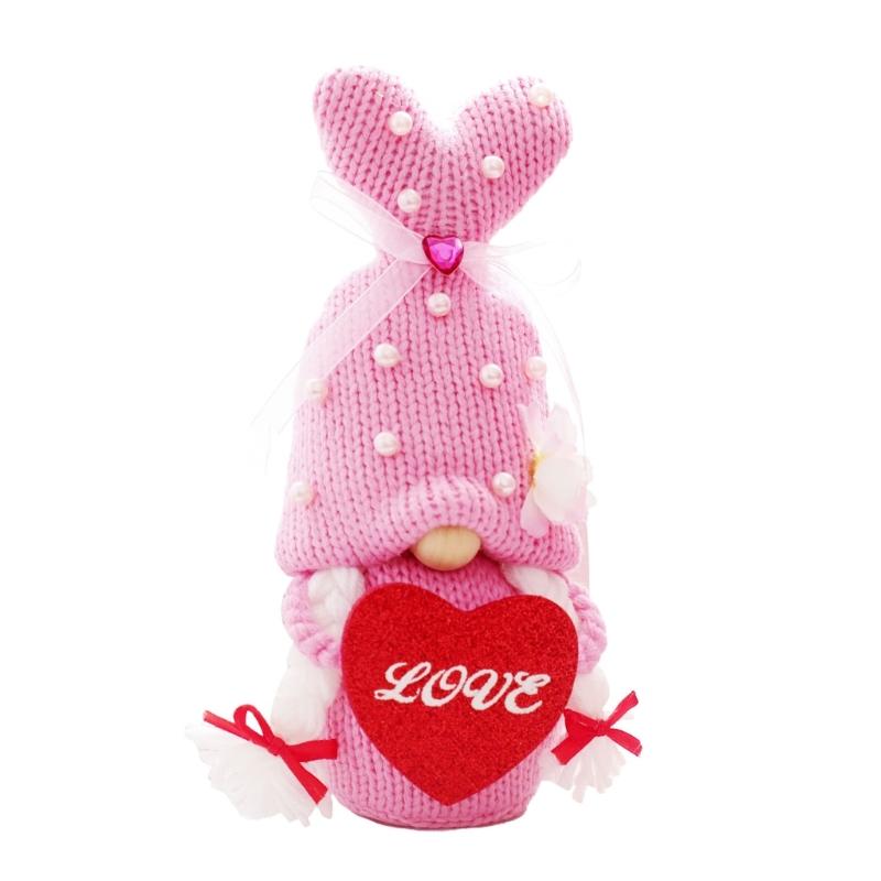 

Вязаная шапка с гномом на День святого Валентина, милая безликая кукла, украшение для рабочего стола для праздничного новогоднего праздника розовый