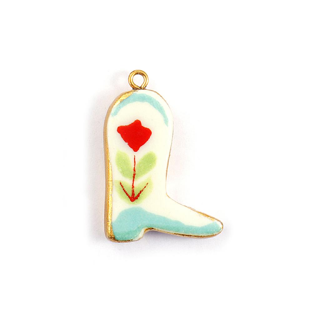 2PCs Ceramic West Cowboy Boots 304 Stainless Steel Pendants 18K Gold Plated Charms For Jewelry Neckalce Making 3.4cm x 2.3cm