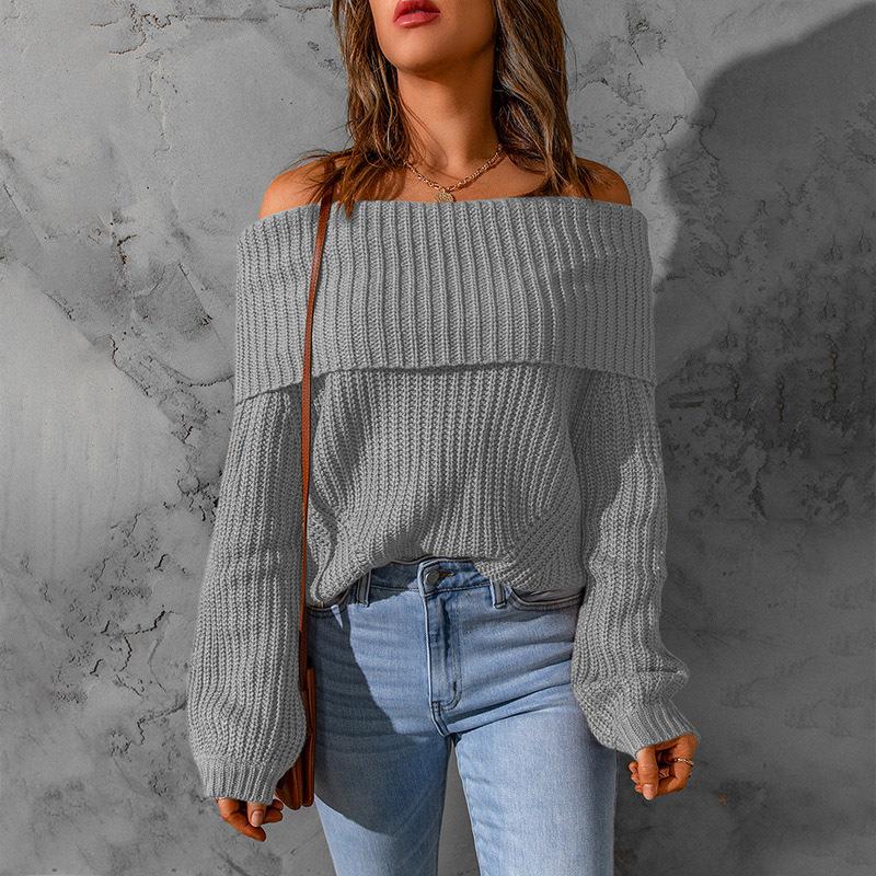 Women's Winter Knitwear Off The Shoulder One Shoulder Solid Colour Loose Fit Jumper Luxurious Relaxed-fit Slimming and Versatile Top