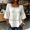 Top da Donna Scollo Quadrato Maniche 3/4 Colore Unito Vestibilità Larga Morbido Elastico Camicetta Design con Intreccio di Pizzo Top Casual per Uso Quotidiano