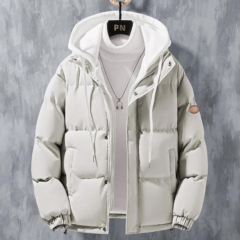 

Winter Parkas Men Solid Color Padded Jacket Fashion Casual Hooded Parkas Male Padded Coats Winter Jacket Men M хакі
