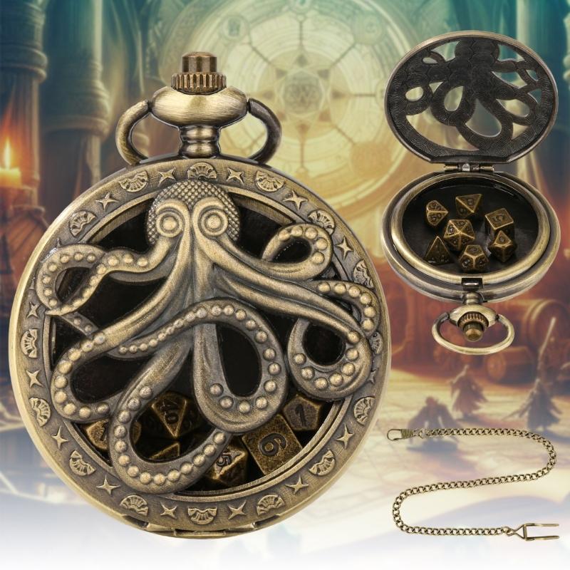 Portable and Stylish Pocket Watch Set Polyhedral Dices Set with Pocket Watch Case Pocket Watch Case Pendant