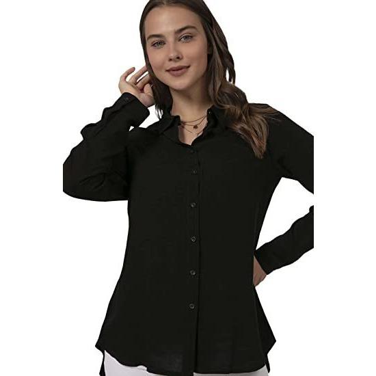 GMXIA Женская модная рубашка, повседневный кардиган с длинным рукавом, рубашка с пряжкой, женский топ S чёрный