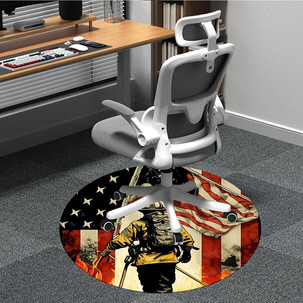 

1pc Firefighter Flag Office Round Area Rug, Indoor Mat Suitable ForOffice, Under Office Chairs Bedroom Living Room Home Decor, Room Deco T045 80cm by 80cm