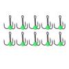 10pcs Treble Hooks High Carbon Steel Size 10 Sharp Bright Color Fishing Hooks Kit for Bass Trout Carp Lures BaitsGreen