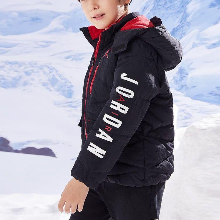 Jordan Kids Solid Color Logo Print Zip-Up Down Jacket With Detachable Hood Kids Outerwear Assorted JD2242004GS-001