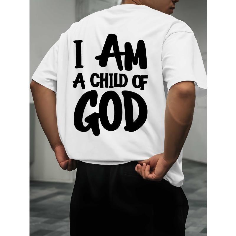 European Size Men'S 'I Am a Child of God' Bold Print Summer T-Shirt Loose Short-Sleeve Round-Neck Breathable Casual Top