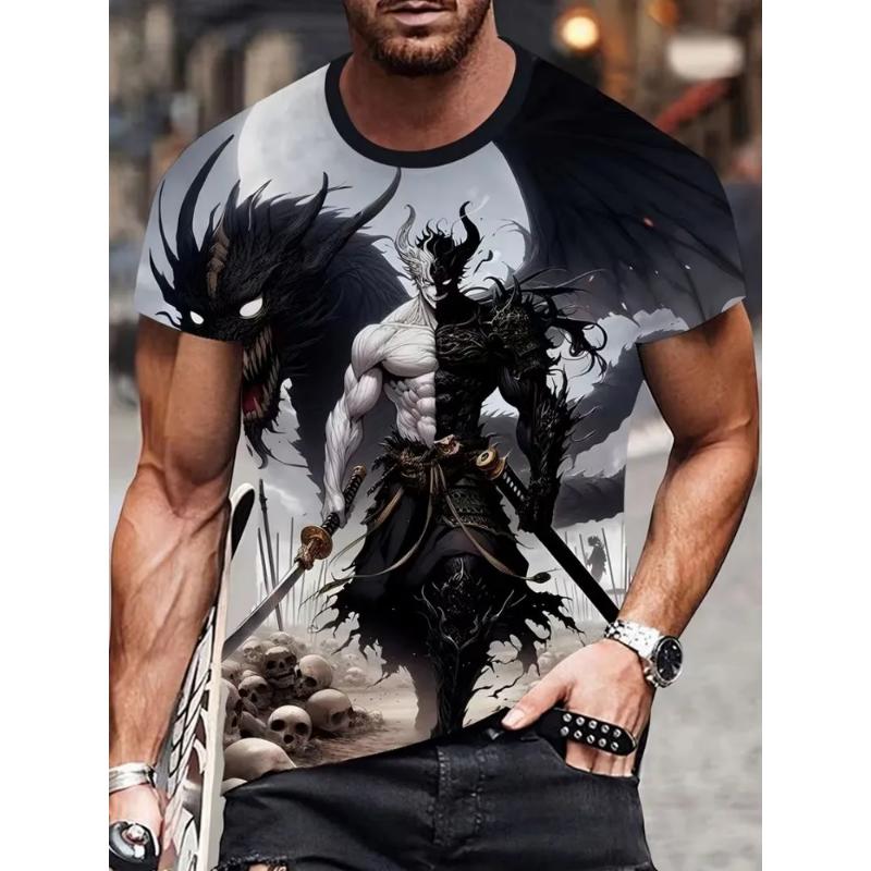 Modisches Herren-Rundhals-Kurzarm-3D-Casual-Farbprint-Casual-Kurzarm-Rundhals-T-Shirt