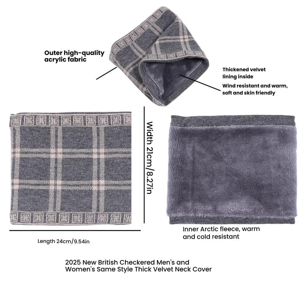 Winter Men Windproof Thickened Neck Gaiter Imitation Cashmere Warm Plaid Neckerchief Fashion Simple Knit Neck Cover Ring Scarf