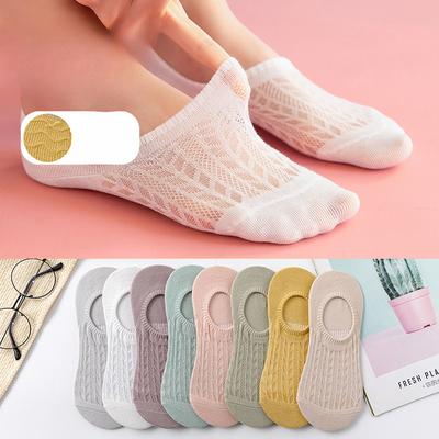 Spring and Summer Thin Invisible Socks for Women, Mesh Breathable Boat Socks That Won't Fall Off, Solid Color Socks
