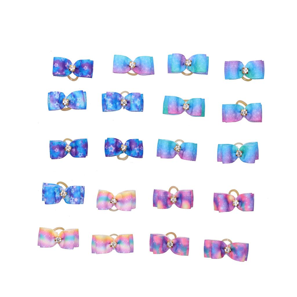 Pet Bowknot Hair Rope Starry Sky Bow Rubber Bands Pet Grooming Headwear for Little Pet Rabbit