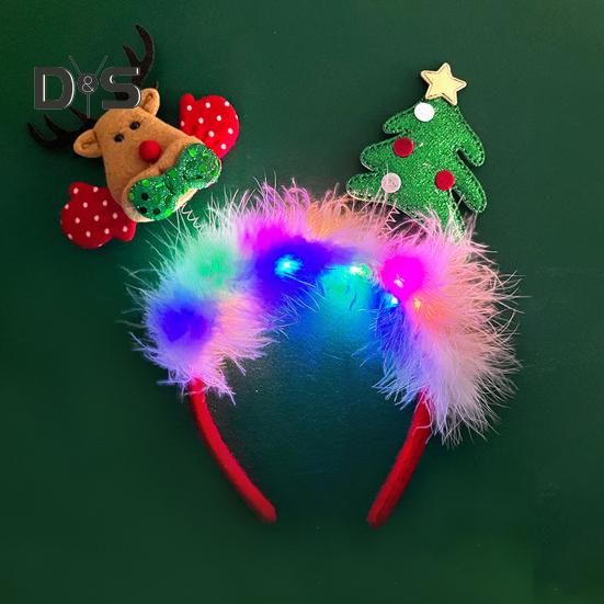 Women Girl Hair Hoop LED Christmas Reindeer Santa Claus Decor Headband Cartoon Style Cosplay Headband Photography Props