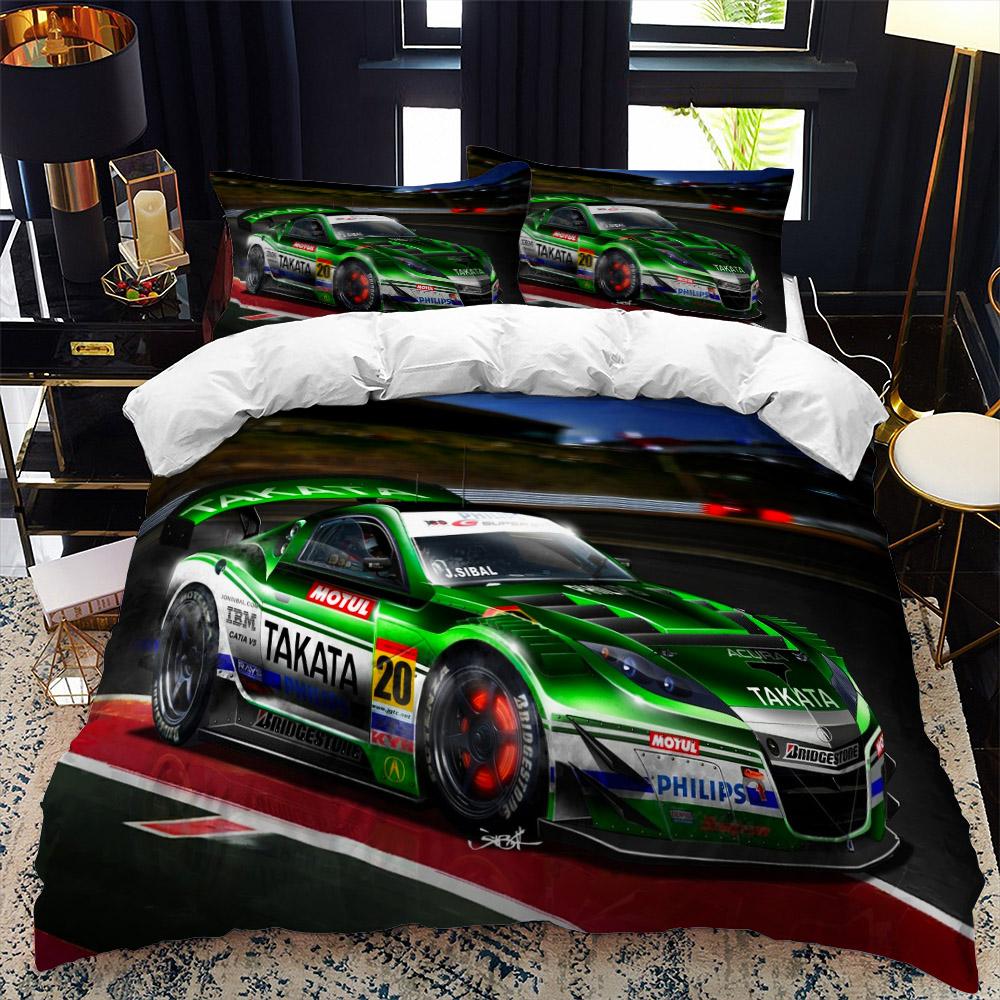 Sportwagen-Bettbezug-Set, luxuriöse, hochwertige 3D-bedruckte Bettwäsche, 2/3-teilig, Doppel-, Queen- und King-Bettwäsche, Erwachsene, Jungen, Heimtextilien