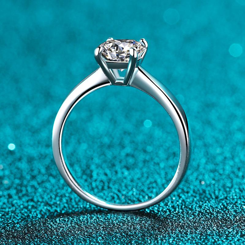 8mm Round Cut Four Prong Solitaire Moissanite Engagement Ring S925 Sterling Silver Wedding Band For Women