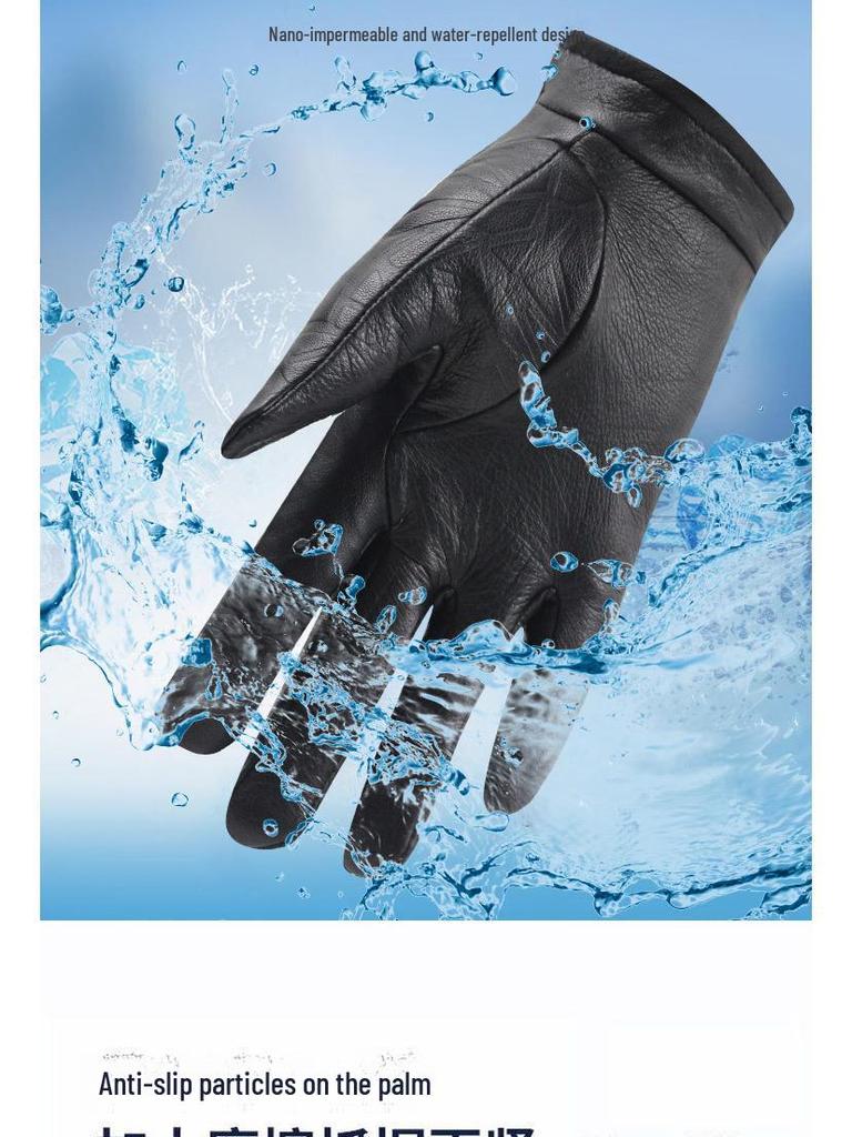 Men's Genuine Leather Winter Gloves - Windproof, Warm Sheepskin with Velvet Lining for Outdoor Sports