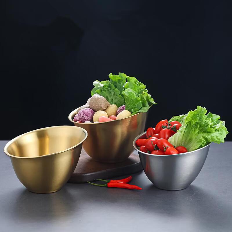 ZISIZ 18cm Korean Style Slanted Stainless Steel Salad Bowls (Set of 2)